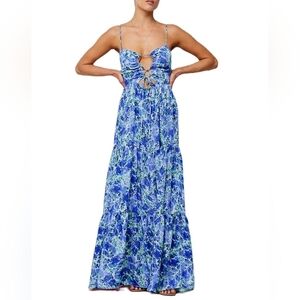 NWOT Blue Floral Cami Hollow Out Open Back Maxi Dress Size Medium